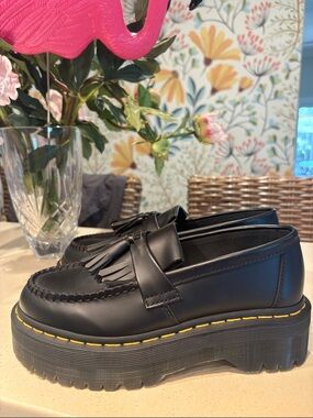Dr. Martens Black Adrian Quad Platform Tassel Loafers - size 7 women, size 6 men